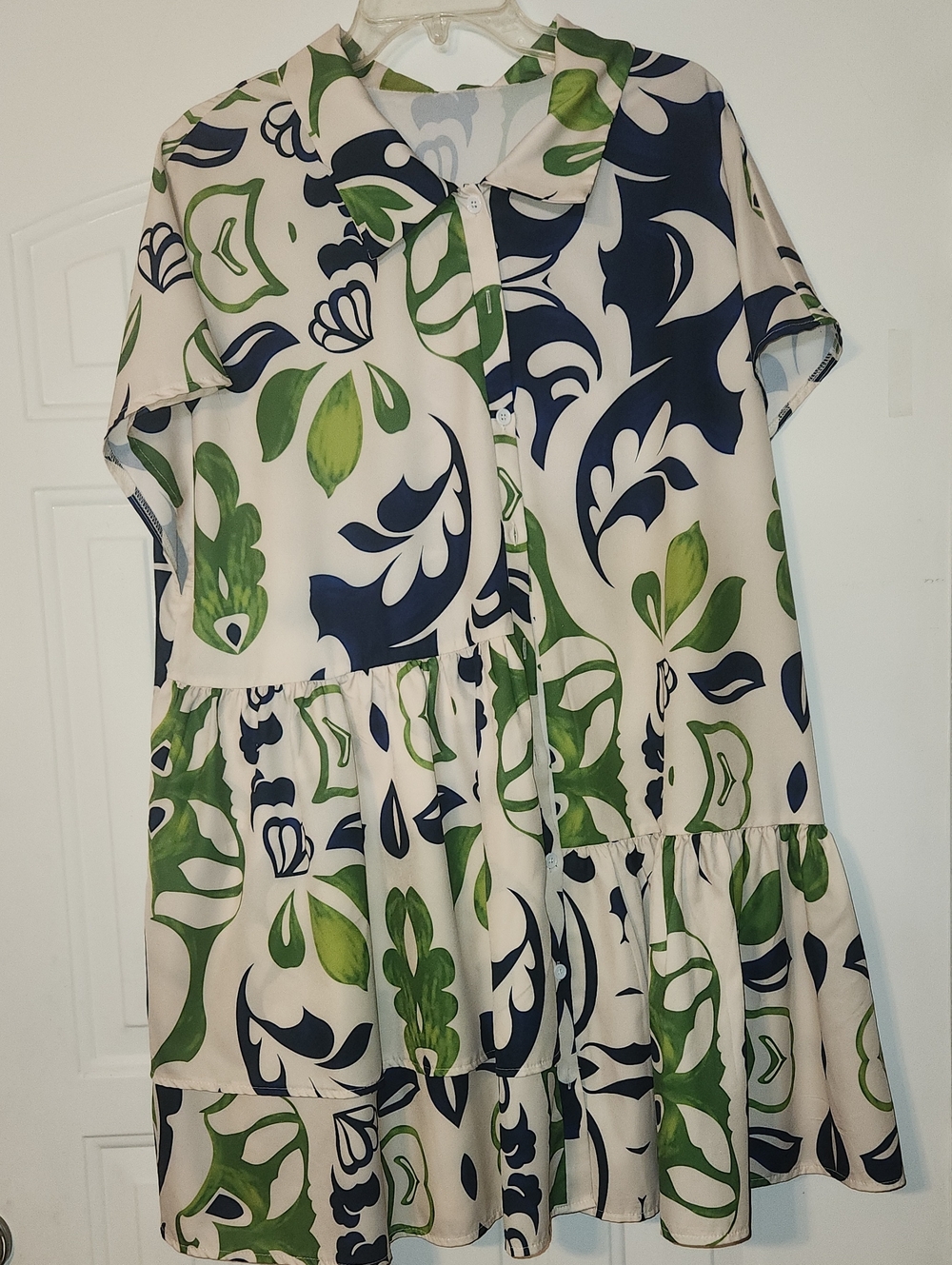 Cream Mini Dress with Green & Navy Floral Print